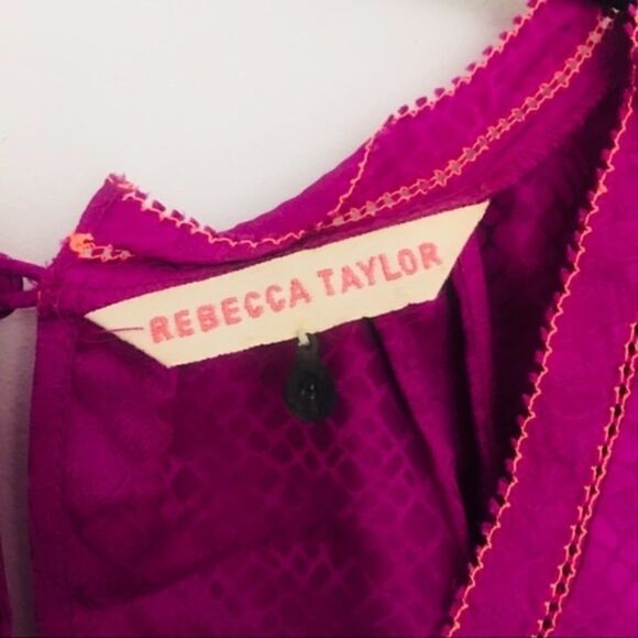 Rebecca Taylor 100% Silk Purple Sleeveless Ruffle Blouse Drawstring Waist Size 4 - Picture 4 of 4